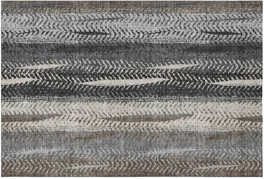 Brown Gray And Ivory Striped Washable Area Rug With UV Protection Photo 2