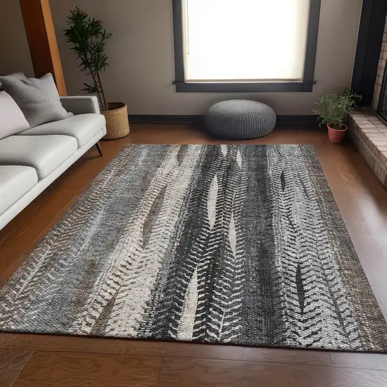 Brown Gray And Ivory Striped Washable Area Rug With UV Protection Photo 5