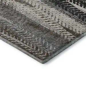 Photo of Brown Gray And Ivory Striped Washable Area Rug With UV Protection