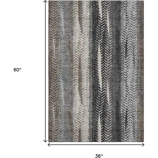Brown Gray And Ivory Striped Washable Area Rug With UV Protection Photo 7