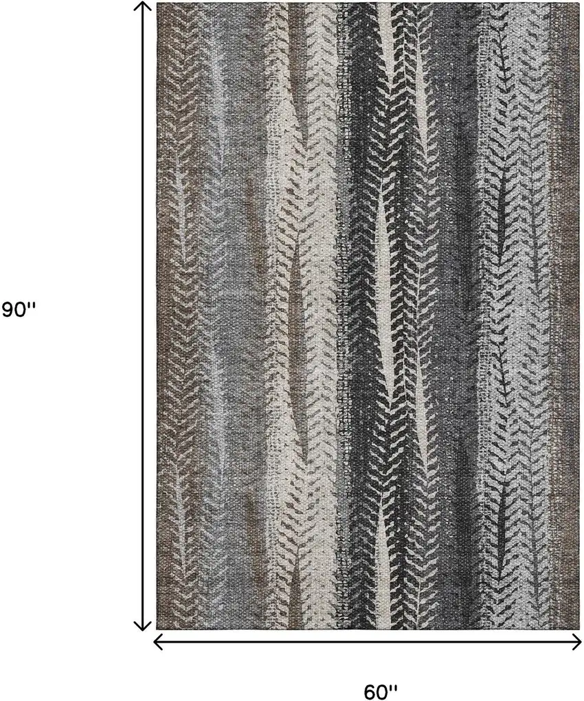 Brown Gray And Ivory Striped Washable Area Rug With UV Protection Photo 3
