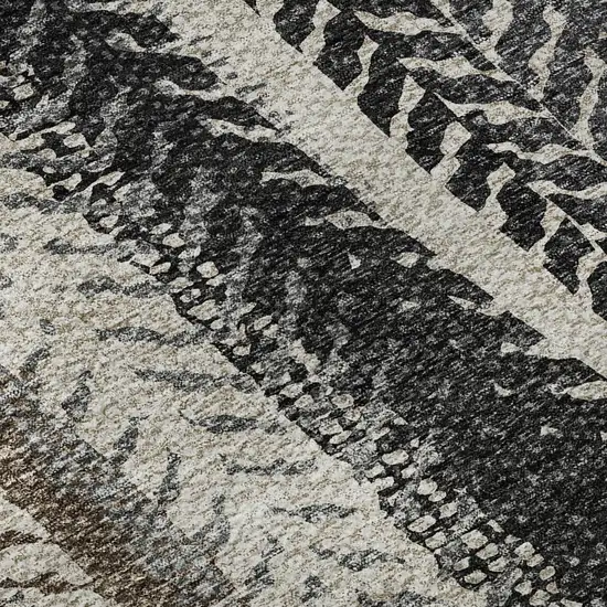 Brown Gray And Ivory Striped Washable Area Rug With UV Protection Photo 9