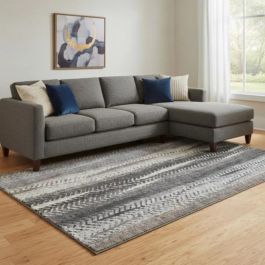 Brown Gray And Ivory Striped Washable Area Rug With UV Protection Photo 1