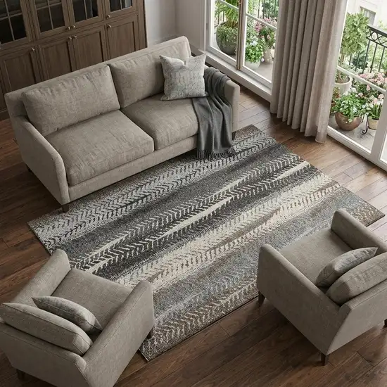 Brown Gray And Ivory Striped Washable Area Rug With UV Protection Photo 1
