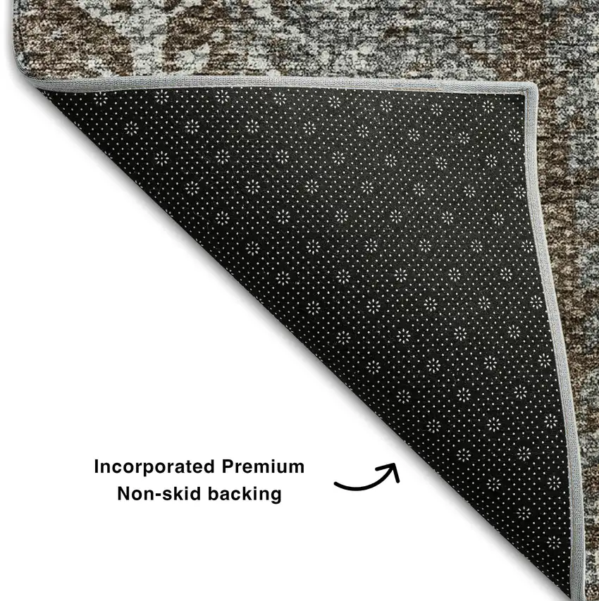 Brown Gray And Ivory Striped Washable Area Rug With UV Protection Photo 6