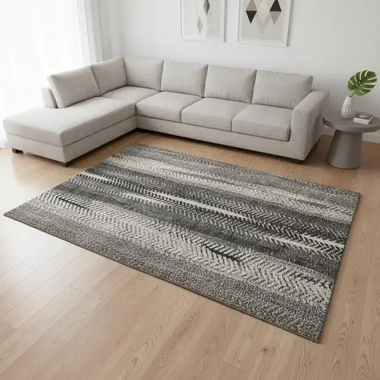 Brown Gray And Ivory Striped Washable Area Rug With UV Protection Photo 1