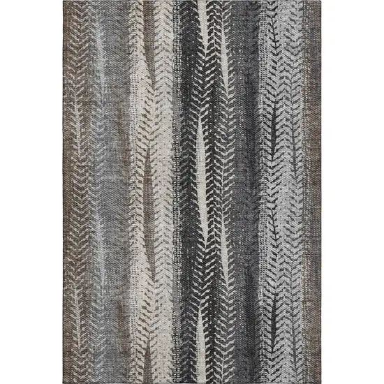 Brown Gray And Ivory Striped Washable Area Rug With UV Protection Photo 2