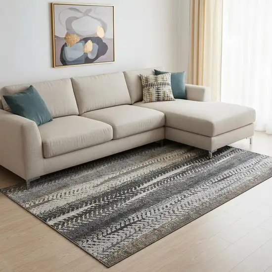 Brown Gray And Ivory Striped Washable Area Rug With UV Protection Photo 1