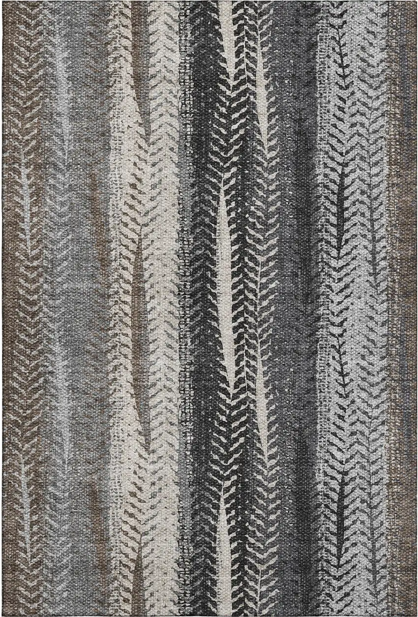 Brown Gray And Ivory Striped Washable Area Rug With UV Protection Photo 2