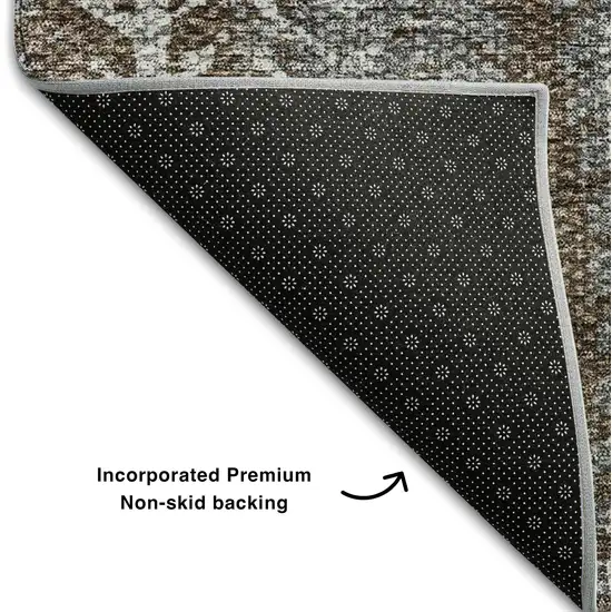 Brown Gray And Ivory Striped Washable Area Rug With UV Protection Photo 6