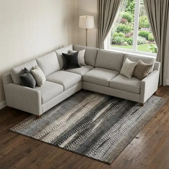 Brown Gray And Ivory Striped Washable Area Rug With UV Protection Photo 1