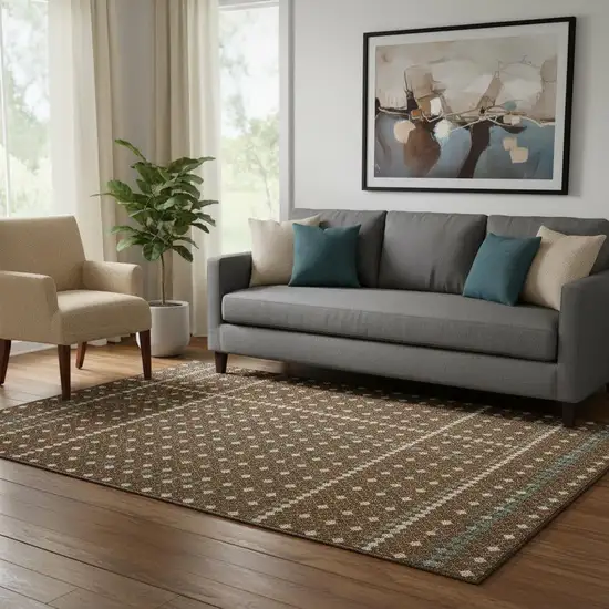 Brown Gray And Ivory Striped Washable Area Rug With UV Protection Photo 2