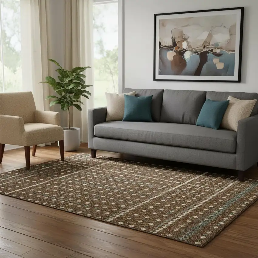 Brown Gray And Ivory Striped Washable Area Rug With UV Protection Photo 2