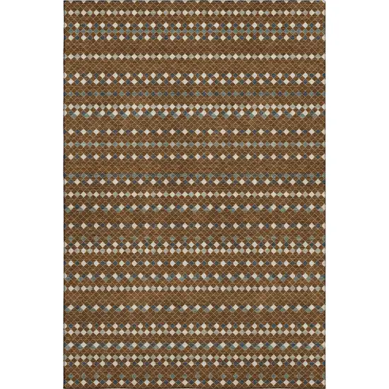 Brown Gray And Ivory Striped Washable Area Rug With UV Protection Photo 1