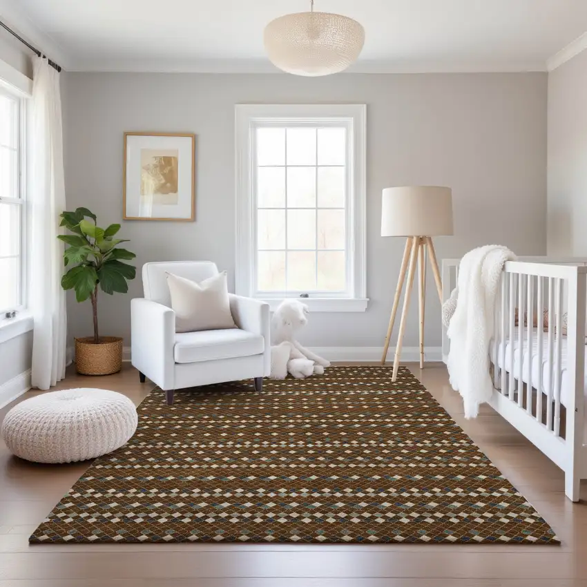 Brown Gray And Ivory Striped Washable Area Rug With UV Protection Photo 5