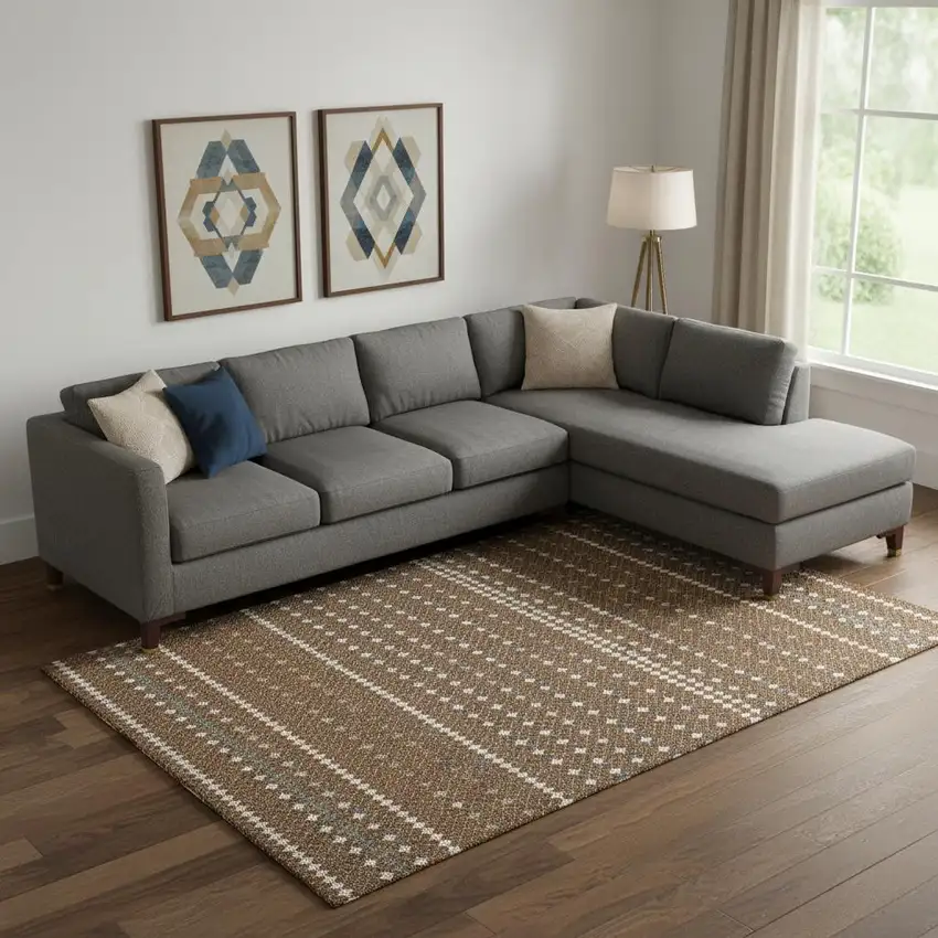 Brown Gray And Ivory Striped Washable Area Rug With UV Protection Photo 2