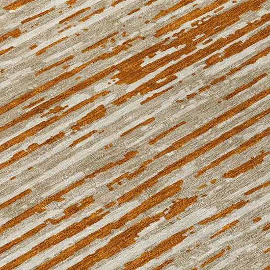 Brown Gray And Ivory Striped Washable Indoor Outdoor Area Rug Photo 7