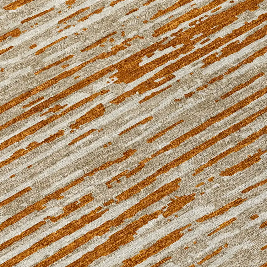 Brown Gray And Ivory Striped Washable Indoor Outdoor Area Rug Photo 7