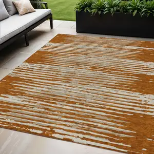 Photo of Brown Gray And Ivory Striped Washable Indoor Outdoor Area Rug