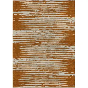 Photo of Brown Gray And Ivory Striped Washable Indoor Outdoor Area Rug