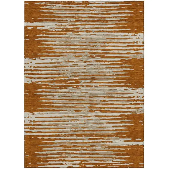 Brown Gray And Ivory Striped Washable Indoor Outdoor Area Rug Photo 7