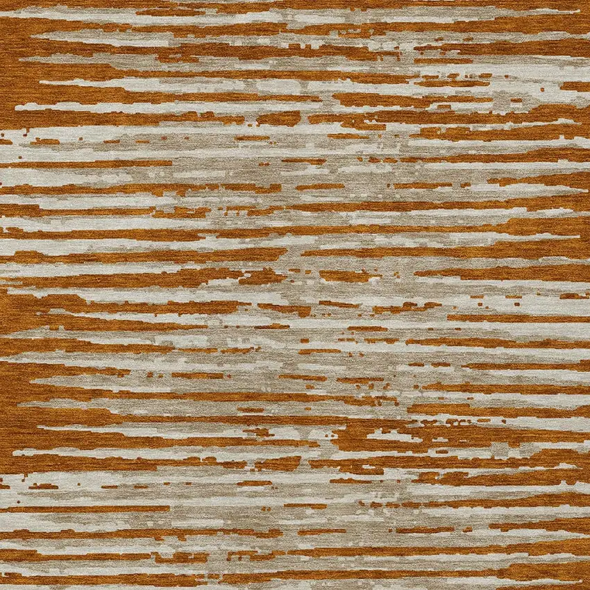 Brown Gray And Ivory Striped Washable Indoor Outdoor Area Rug Photo 6