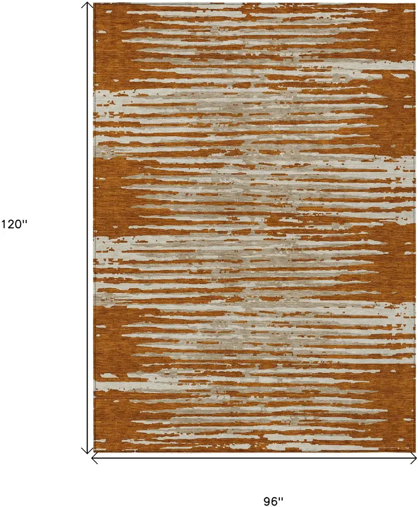 Brown Gray And Ivory Striped Washable Indoor Outdoor Area Rug Photo 3