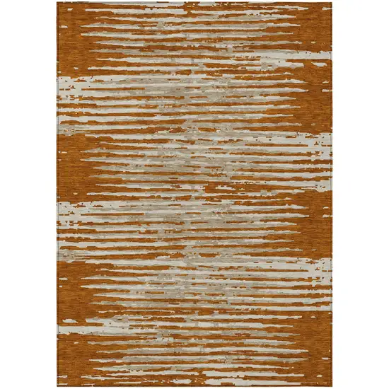 Brown Gray And Ivory Striped Washable Indoor Outdoor Area Rug Photo 2
