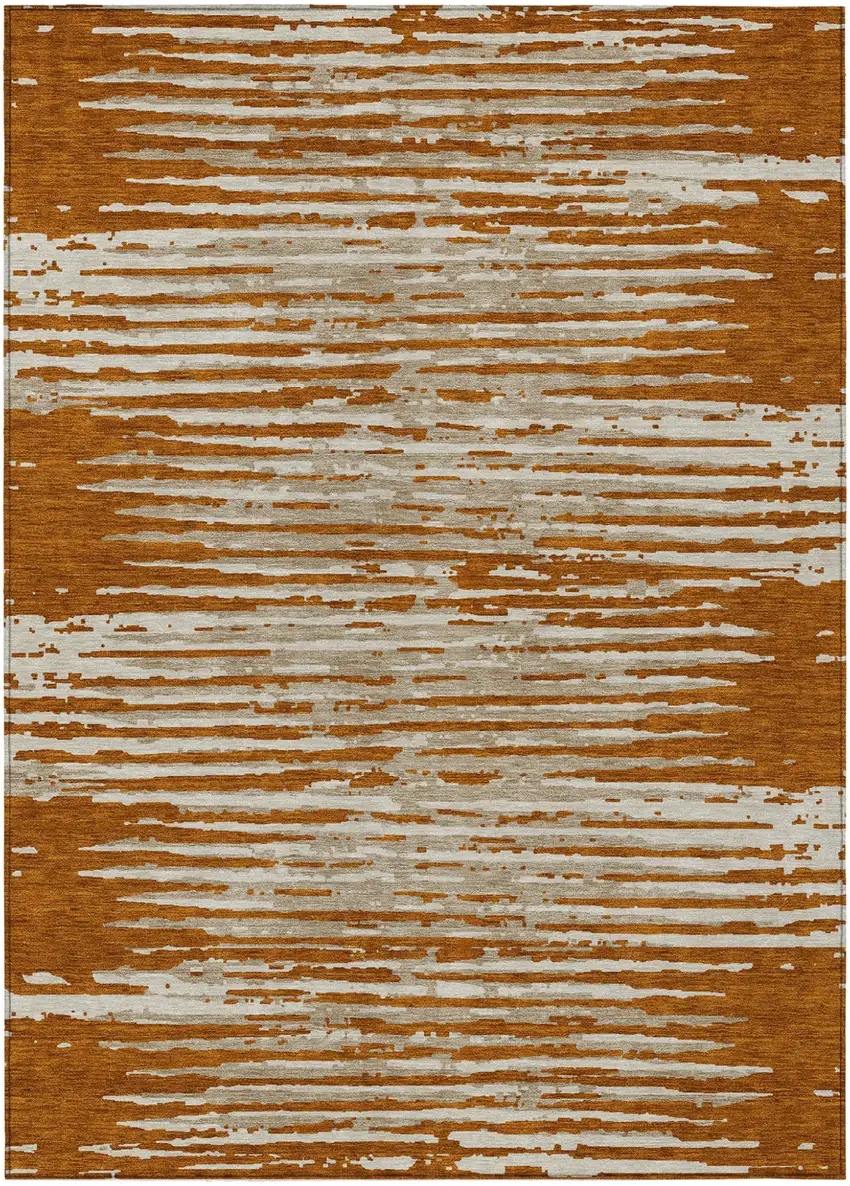 Brown Gray And Ivory Striped Washable Indoor Outdoor Area Rug Photo 2