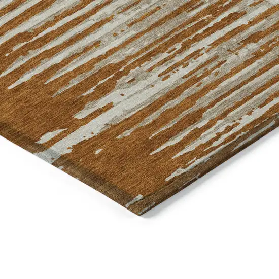 Brown Gray And Ivory Striped Washable Indoor Outdoor Area Rug Photo 5