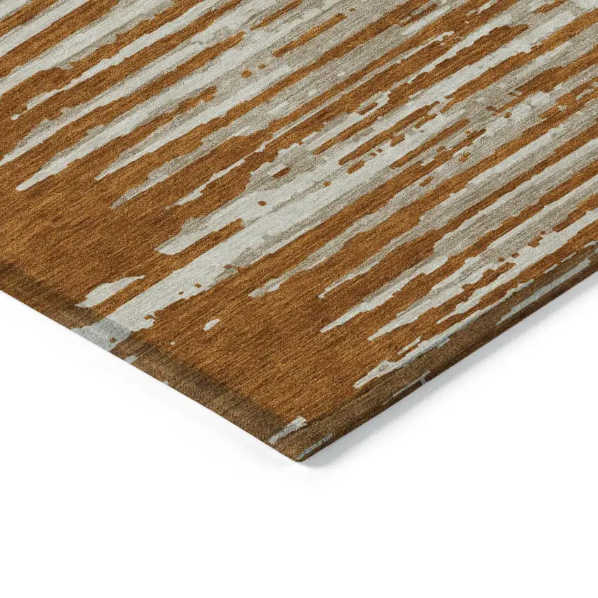 Brown Gray And Ivory Striped Washable Indoor Outdoor Area Rug Photo 5