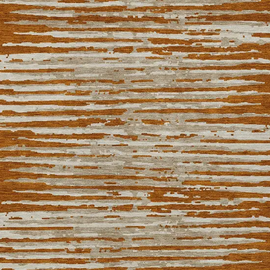 Brown Gray And Ivory Striped Washable Indoor Outdoor Area Rug Photo 6