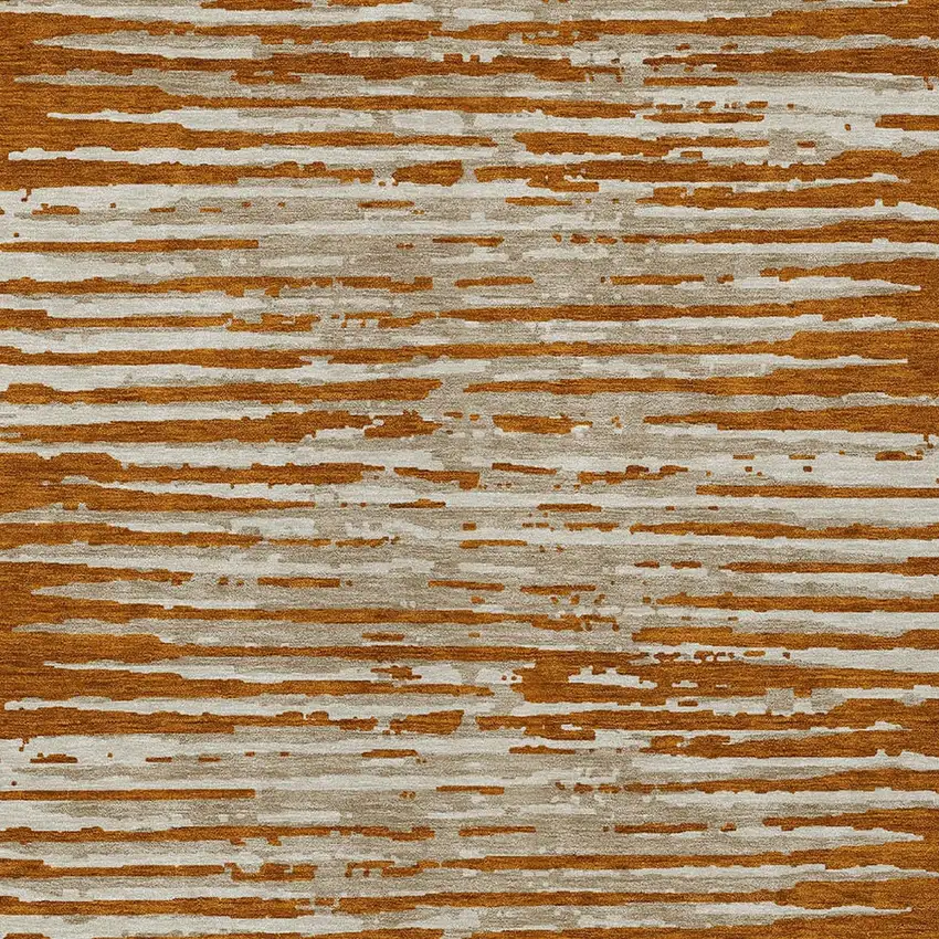Brown Gray And Ivory Striped Washable Indoor Outdoor Area Rug Photo 6