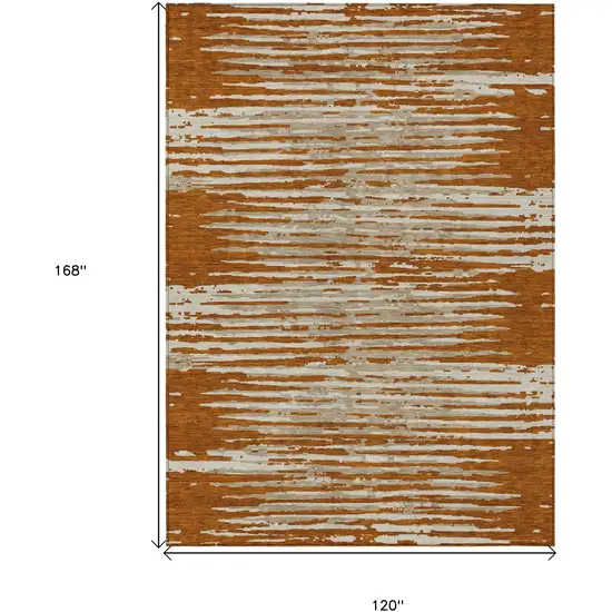 Brown Gray And Ivory Striped Washable Indoor Outdoor Area Rug Photo 3