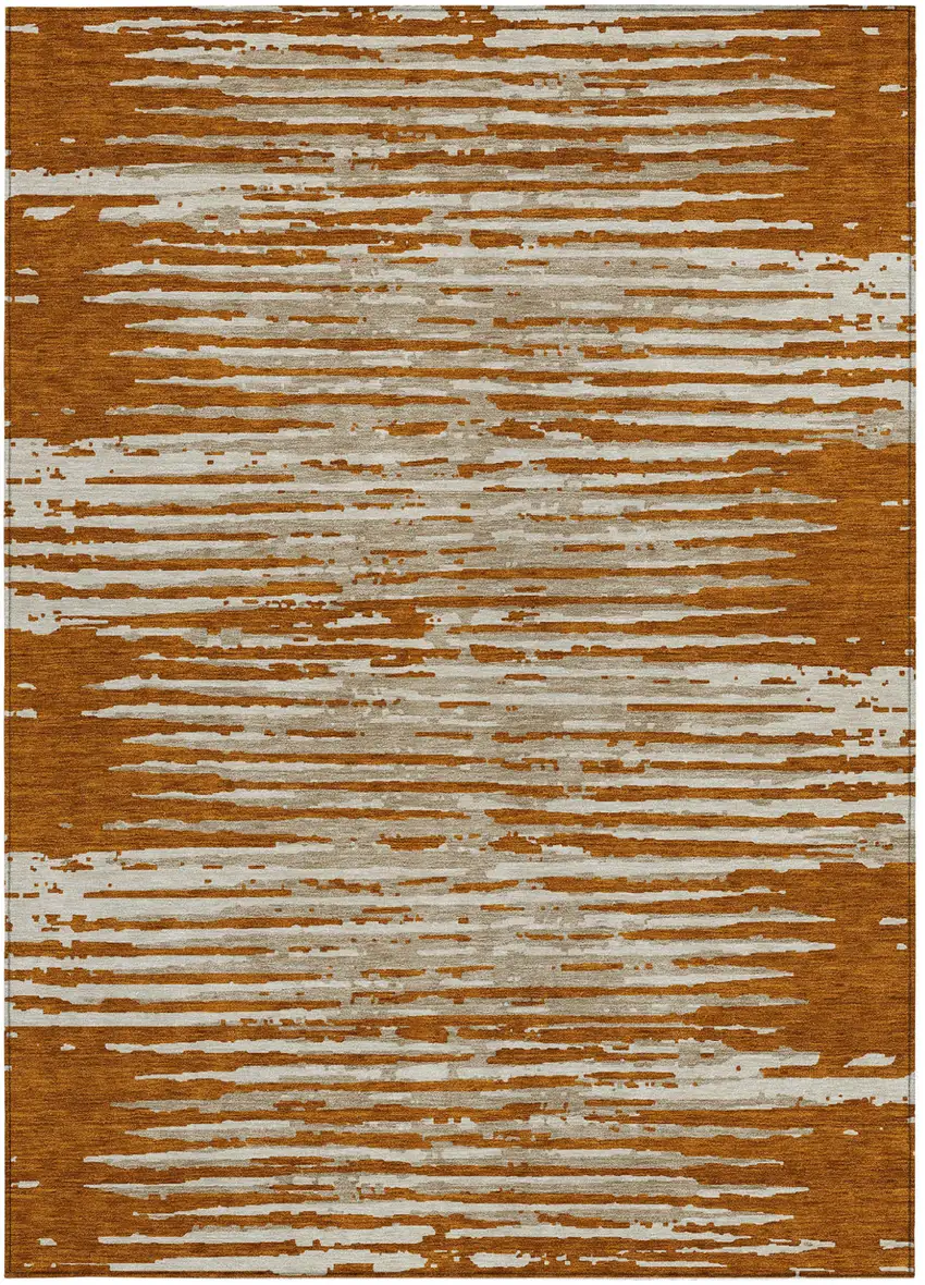 Brown Gray And Ivory Striped Washable Indoor Outdoor Area Rug Photo 6