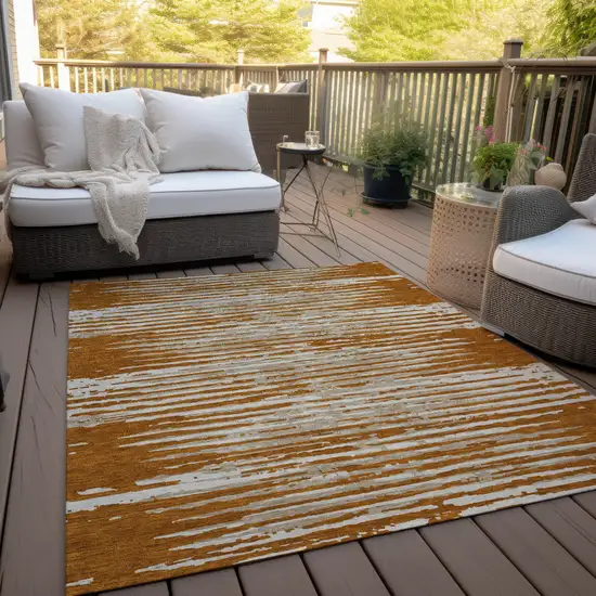 Brown Gray And Ivory Striped Washable Indoor Outdoor Area Rug Photo 9