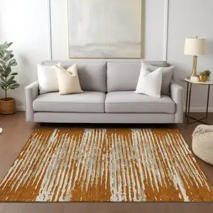 Photo of Brown Gray And Ivory Striped Washable Indoor Outdoor Area Rug