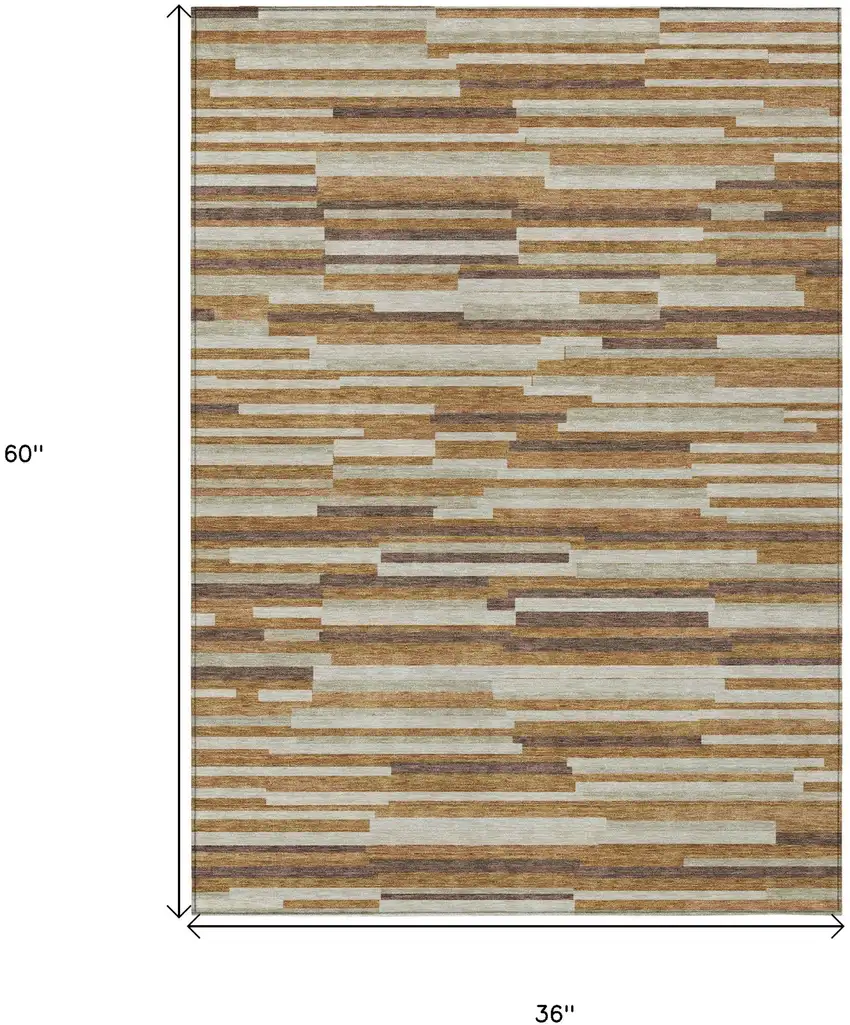 Brown Gray And Ivory Striped Washable Indoor Outdoor Area Rug Photo 3