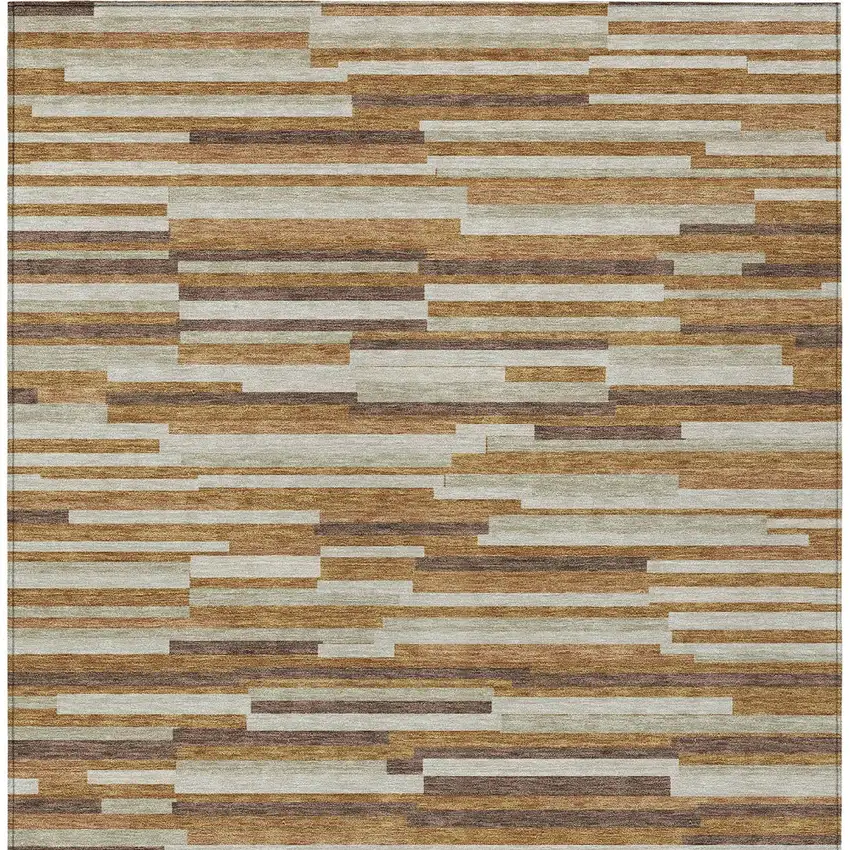 Brown Gray And Ivory Striped Washable Indoor Outdoor Area Rug Photo 7