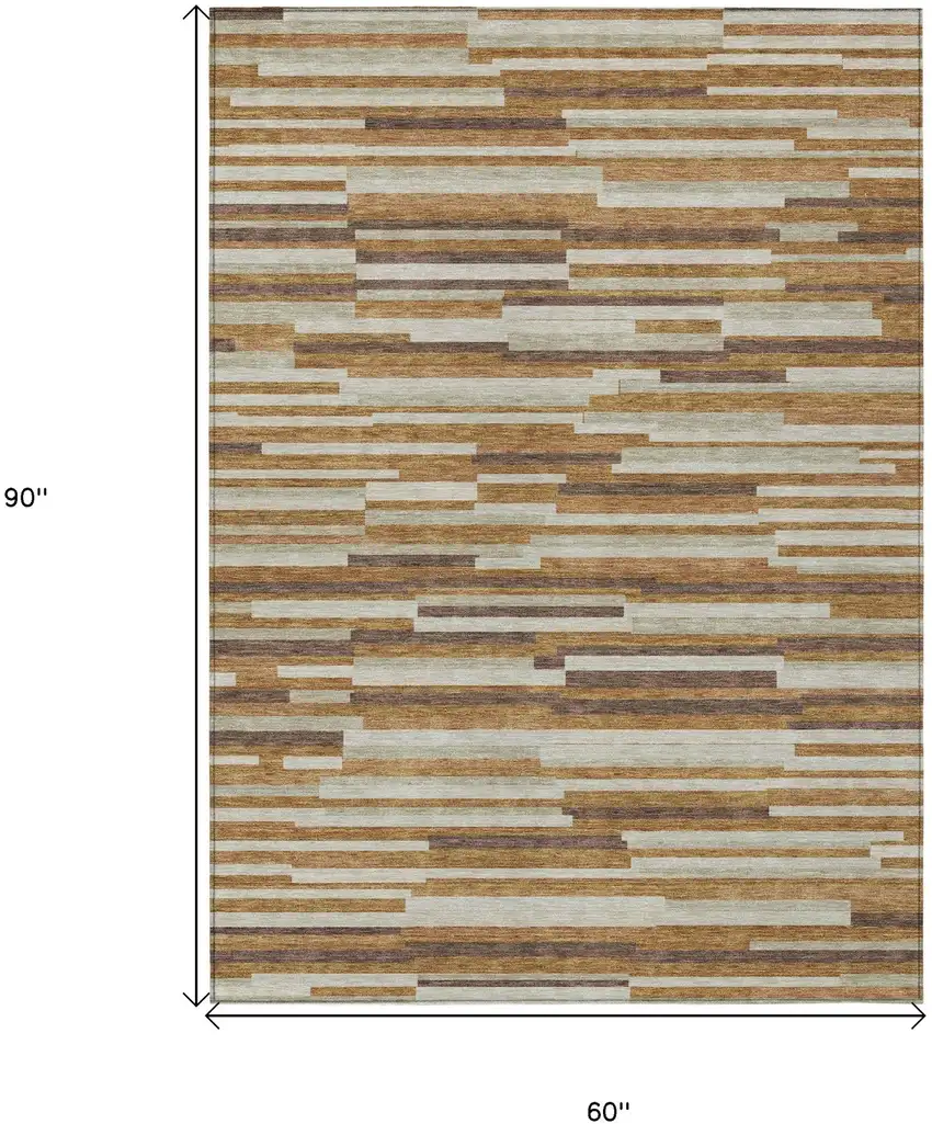 Brown Gray And Ivory Striped Washable Indoor Outdoor Area Rug Photo 3