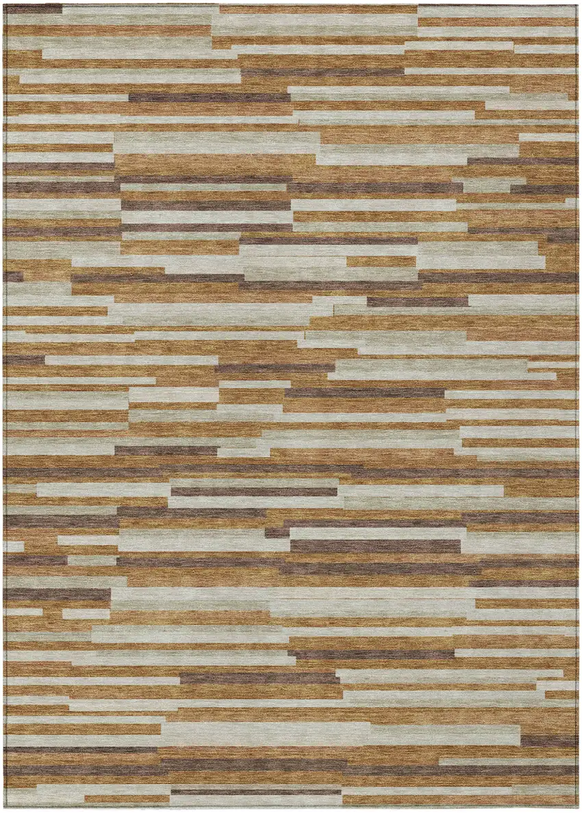Brown Gray And Ivory Striped Washable Indoor Outdoor Area Rug Photo 2