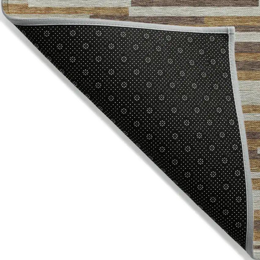 Brown Gray And Ivory Striped Washable Indoor Outdoor Area Rug Photo 5