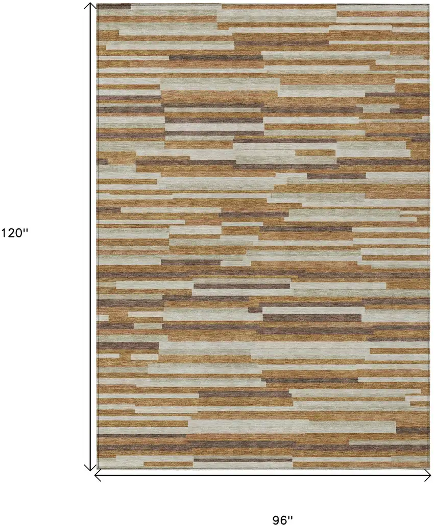 Brown Gray And Ivory Striped Washable Indoor Outdoor Area Rug Photo 3