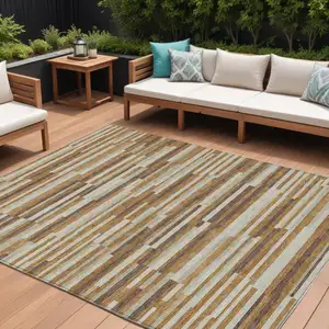 Photo of Brown Gray And Ivory Striped Washable Indoor Outdoor Area Rug