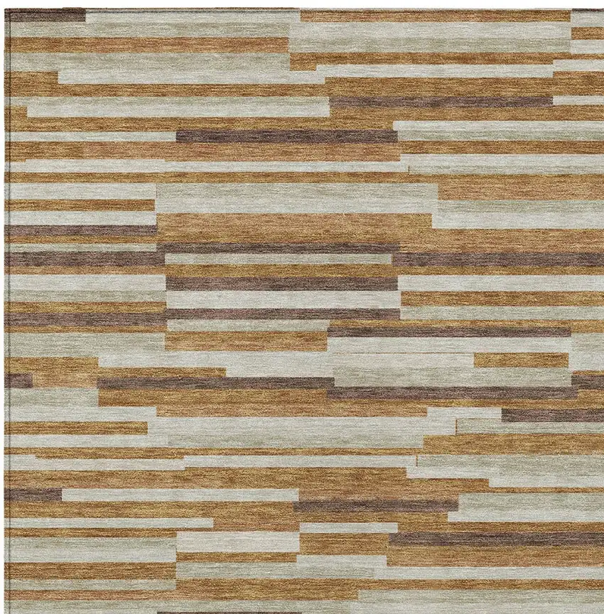 Brown Gray And Ivory Striped Washable Indoor Outdoor Area Rug Photo 6