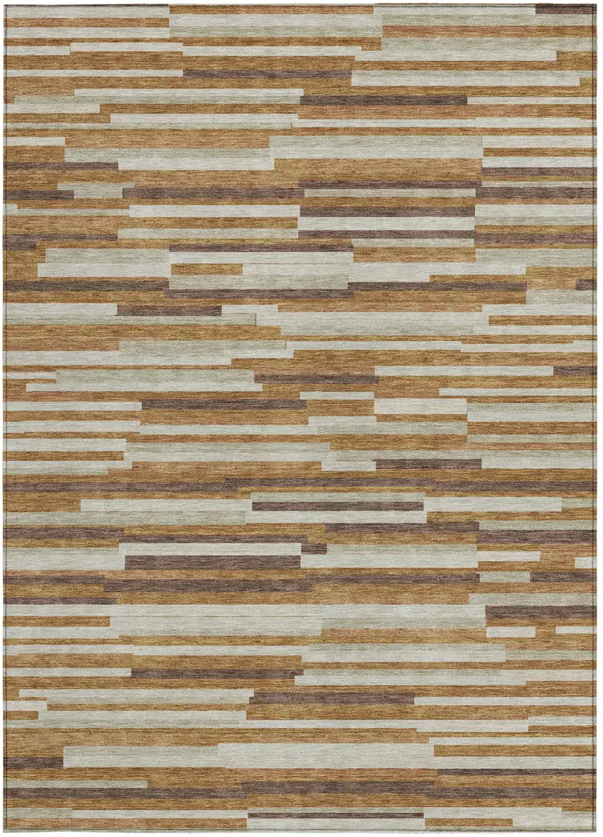 Brown Gray And Ivory Striped Washable Indoor Outdoor Area Rug Photo 7