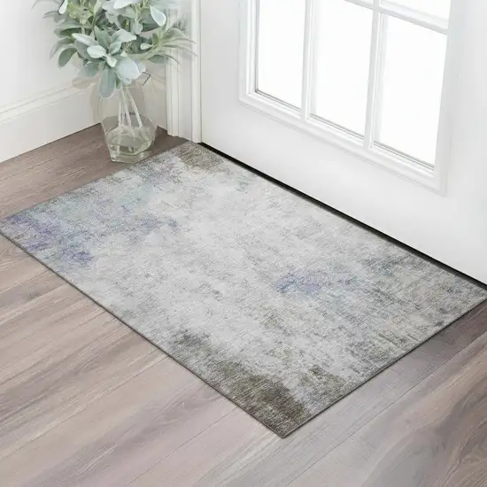 Brown Gray And Purple Abstract Washable Area Rug With UV Protection Photo 2