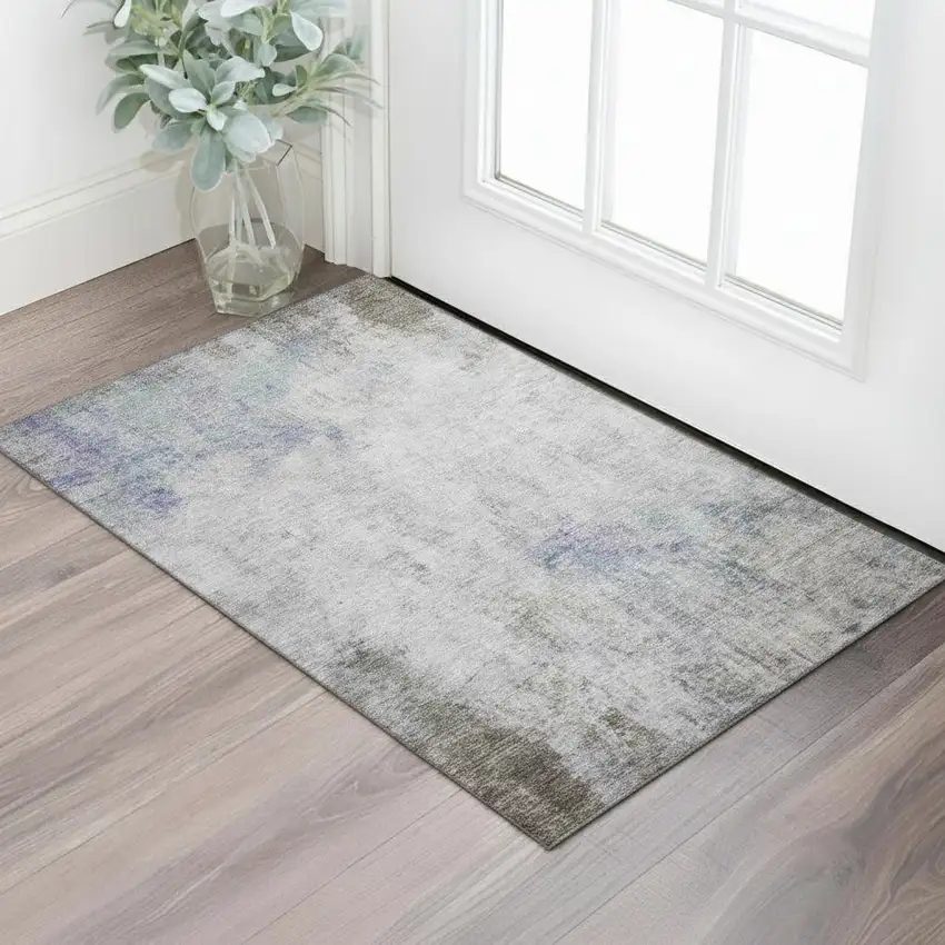 Brown Gray And Purple Abstract Washable Area Rug With UV Protection Photo 2