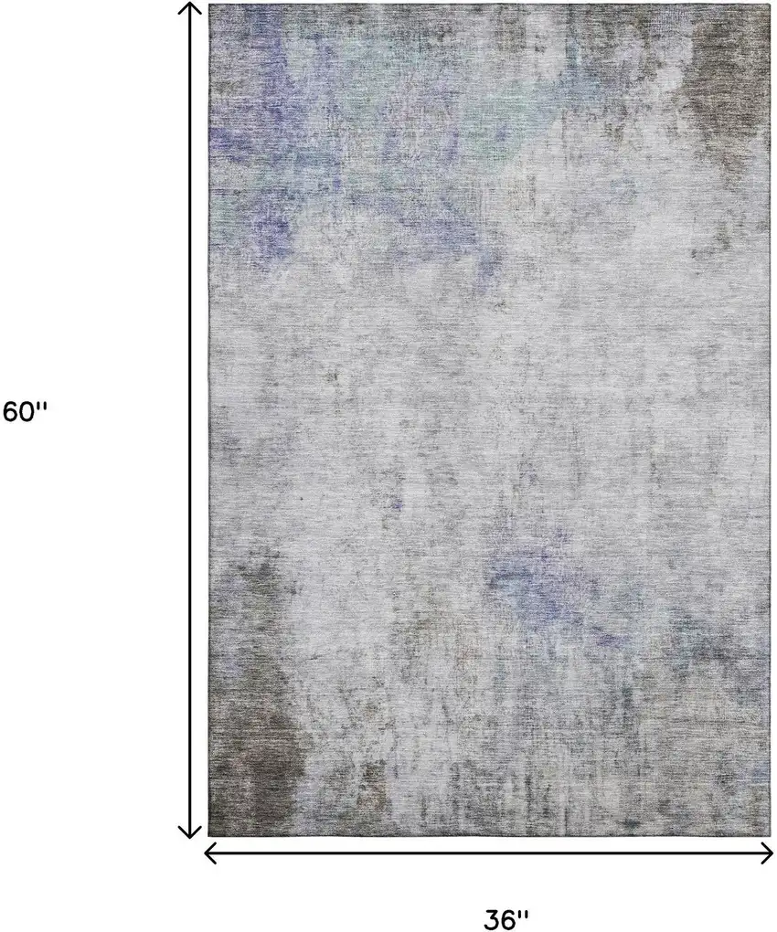 Brown Gray And Purple Abstract Washable Area Rug With UV Protection Photo 3