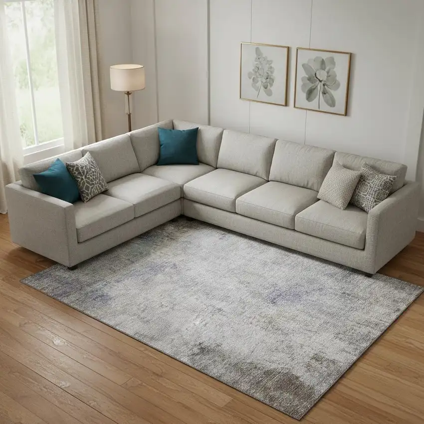 Brown Gray And Purple Abstract Washable Area Rug With UV Protection Photo 2